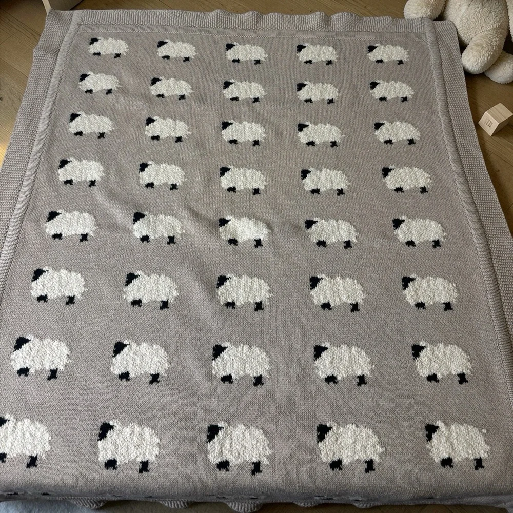 Creative Co-op Baby Blanket~Sheep Neutral Cotton Knit 40
